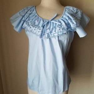 Stacy Stag Vintage Mod Retro Eyelet Trim Blouse